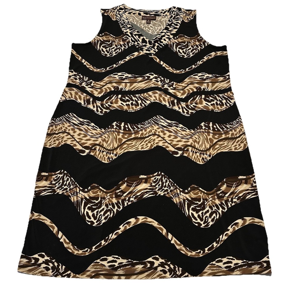 Womens Dana Buchman Black Animal Print Sleeveless Stretch Travel Dress XL V-Neck